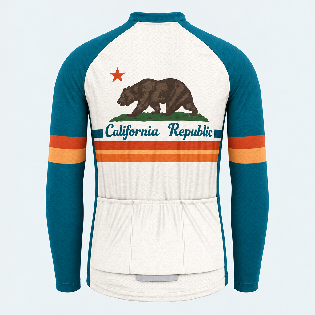 Men's Personalized Long Sleeve Cycling Jersey – California Republic Stripes - Back