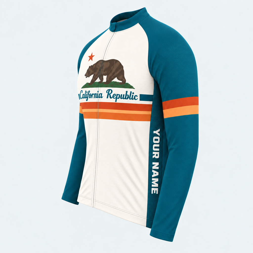 Men's Personalized Long Sleeve Cycling Jersey – California Republic Stripes - Side
