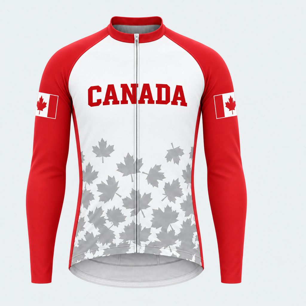 Men's Personalized Long Sleeve Cycling Jersey – Canada Bold Maple - Front
