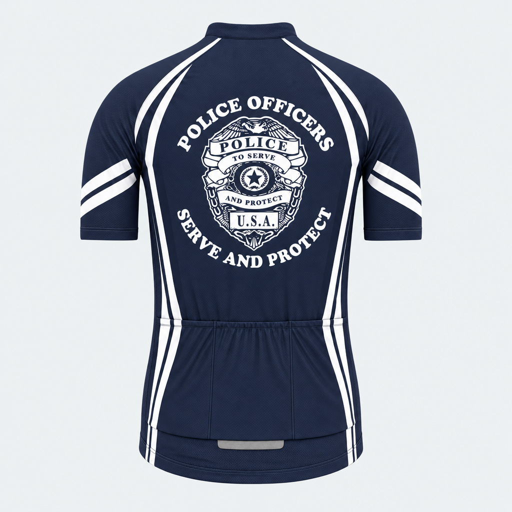 Men's Personalized Short Sleeve Cycling Jersey – Police Serve and Protect Shield - Back