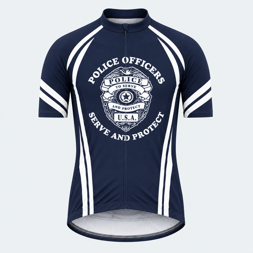 Men's Personalized Short Sleeve Cycling Jersey – Police Serve and Protect Shield - Front