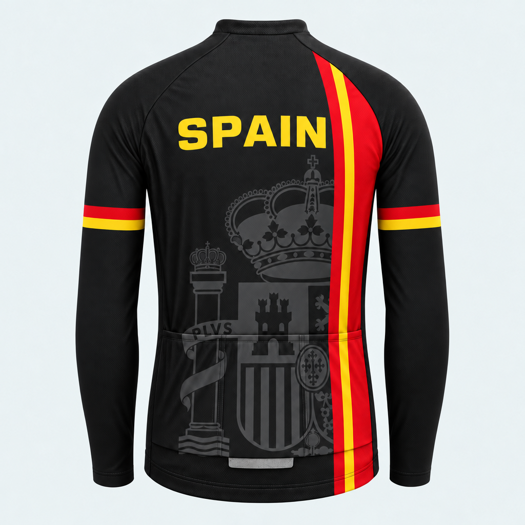 Men's Personalized Long Sleeve Cycling Jersey – Spain Heraldic Stripe - Back