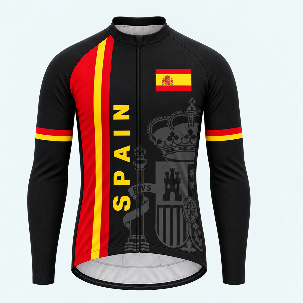 Men's Personalized Long Sleeve Cycling Jersey – Spain Heraldic Stripe - Front