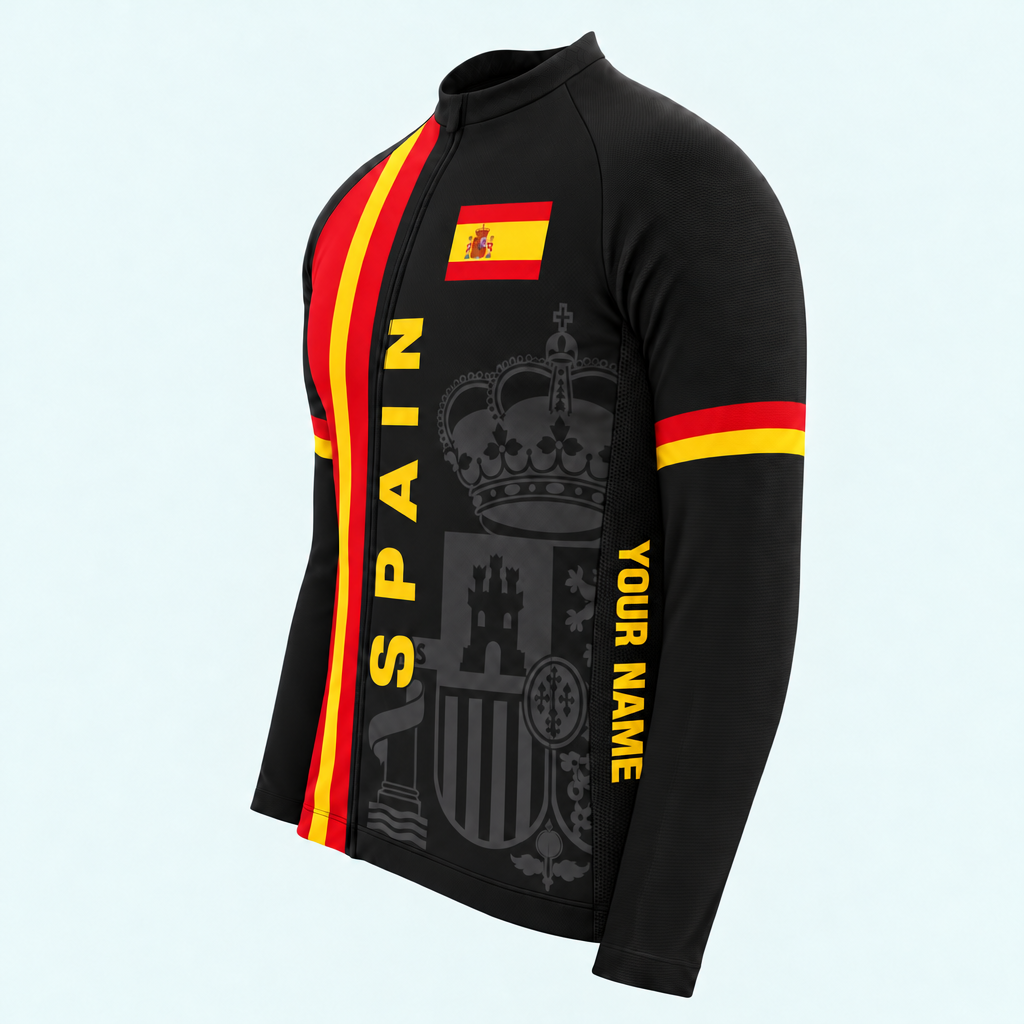 Men's Personalized Long Sleeve Cycling Jersey – Spain Heraldic Stripe - Side