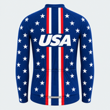 Men's Personalized Long Sleeve Cycling Jersey – US Patriotic White Stars - Back
