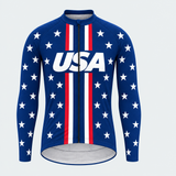 Men's Personalized Long Sleeve Cycling Jersey – US Patriotic White Stars - Front