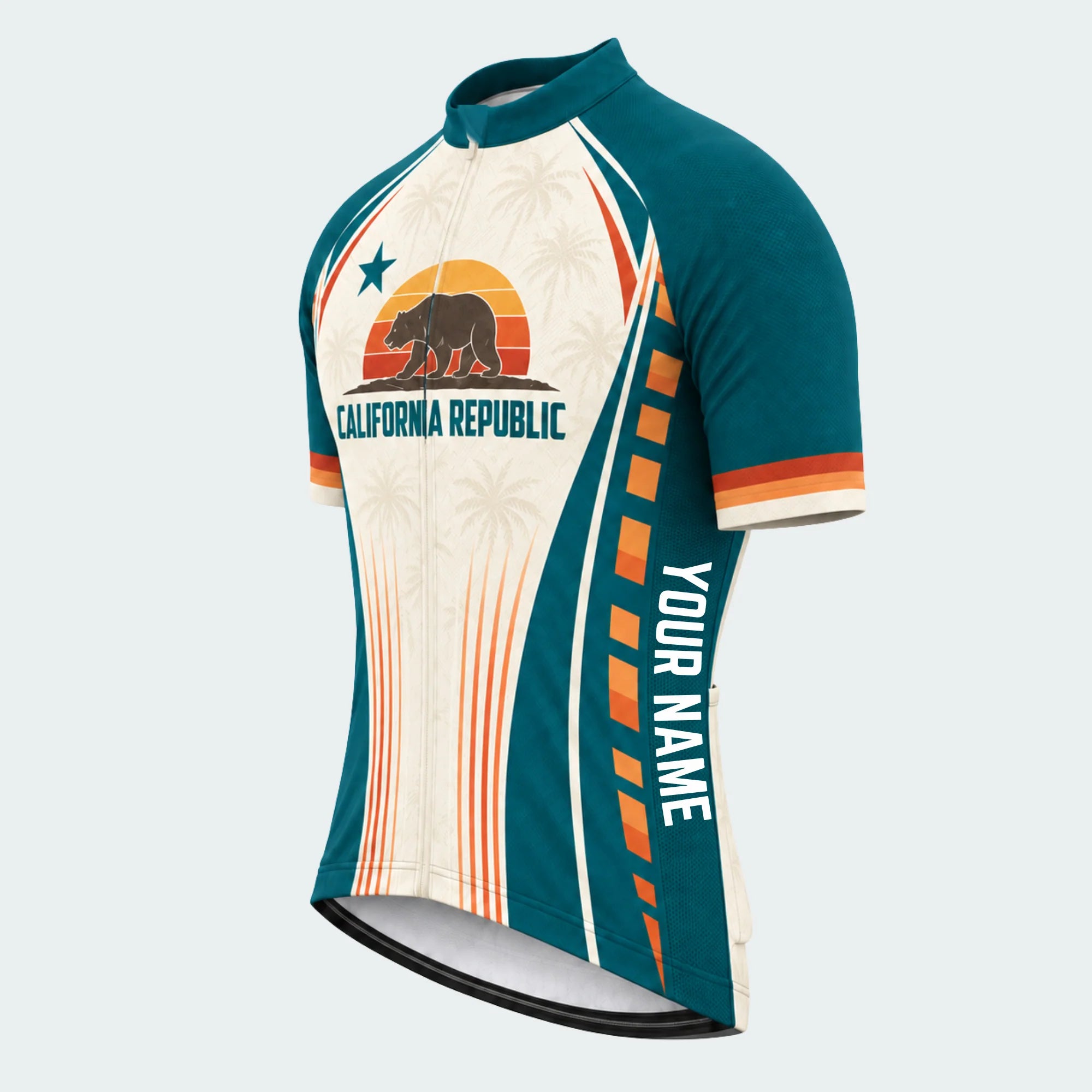 Men's Personalized Short Sleeve Cycling Jersey – California Republic Palm Shield - Front 45°