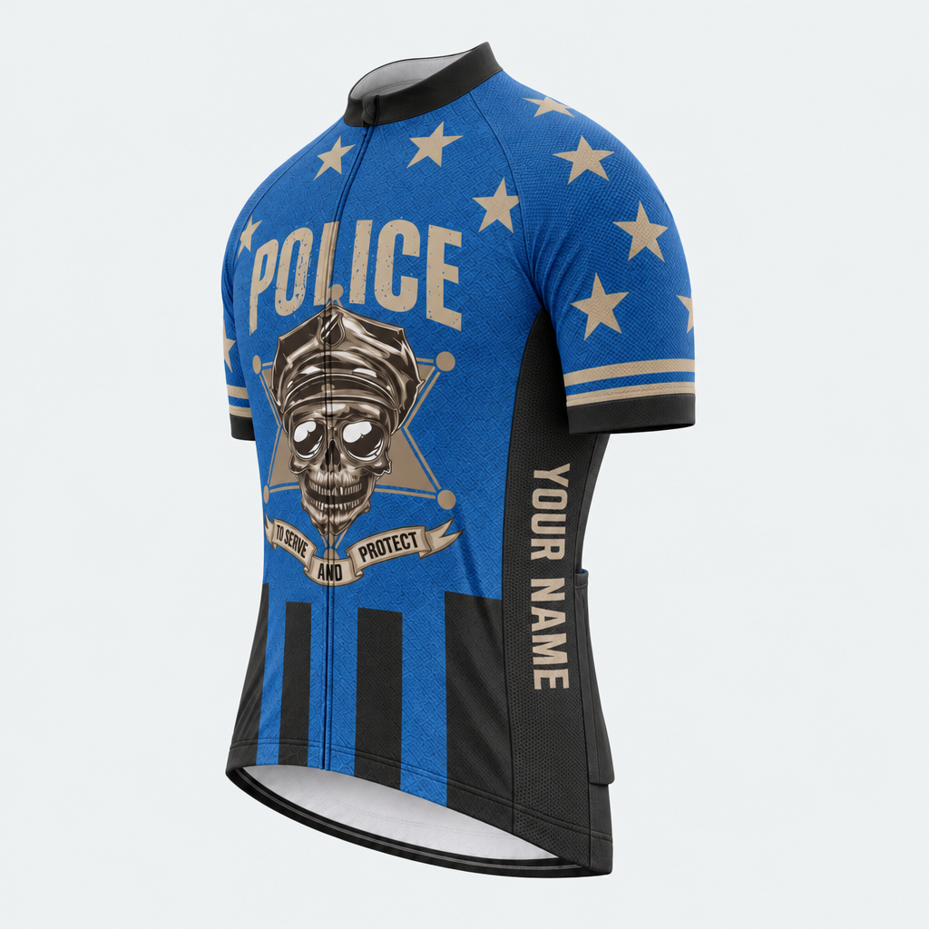 Men's Personalized Short Sleeve Cycling Jersey – Vintage Police Officer - Front 45°