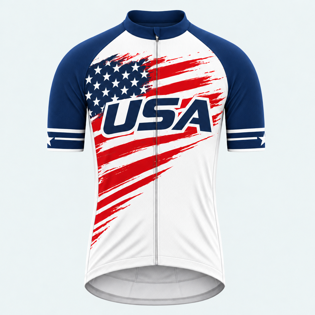 Men's Personalized Short Sleeve Cycling Jersey – US Patriotic Distressed Flag - Front
