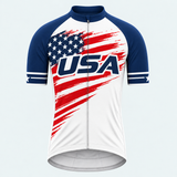 Men's Personalized Short Sleeve Cycling Jersey – US Patriotic Distressed Flag - Front