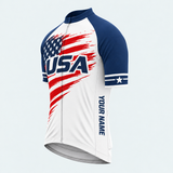Men's Personalized Short Sleeve Cycling Jersey – US Patriotic Distressed Flag - Front 45°
