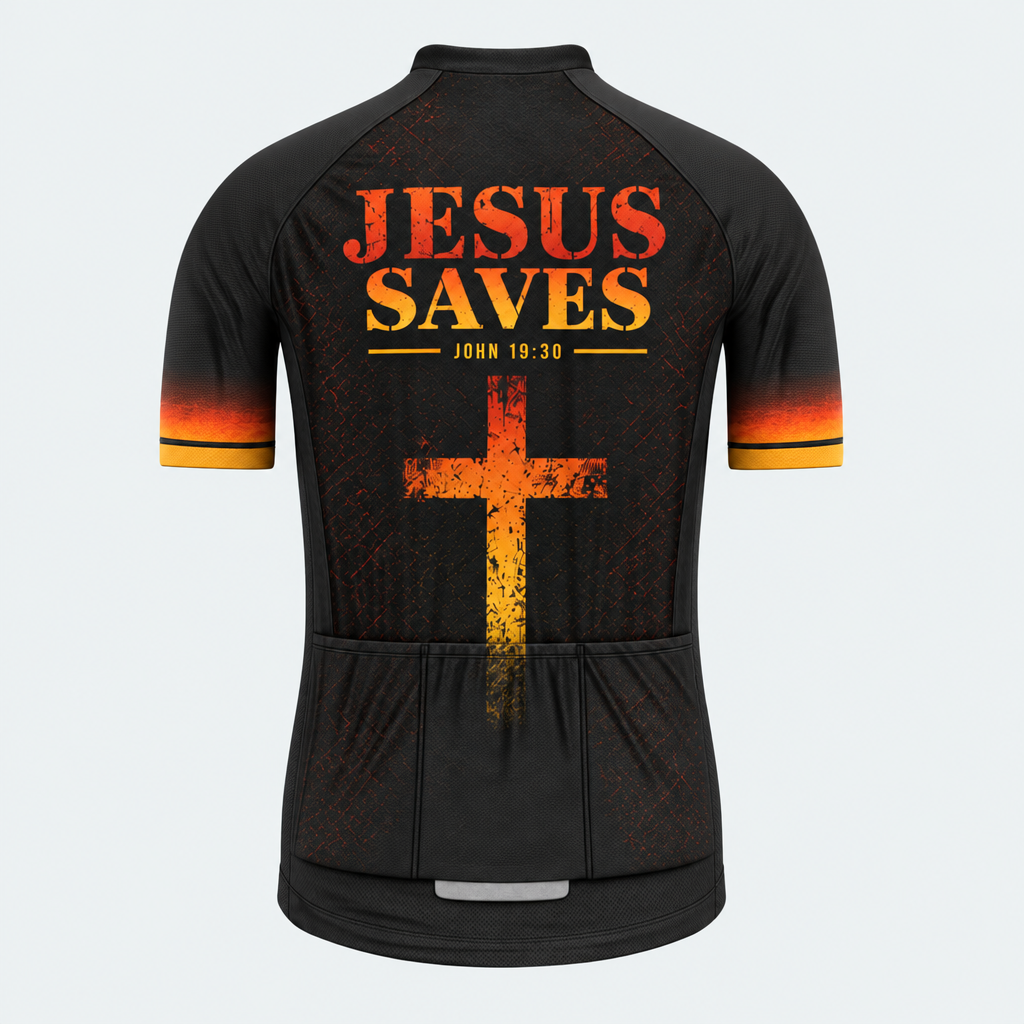 Men's Personalized Short Sleeve Cycling Jersey – Jesus Saves - Back