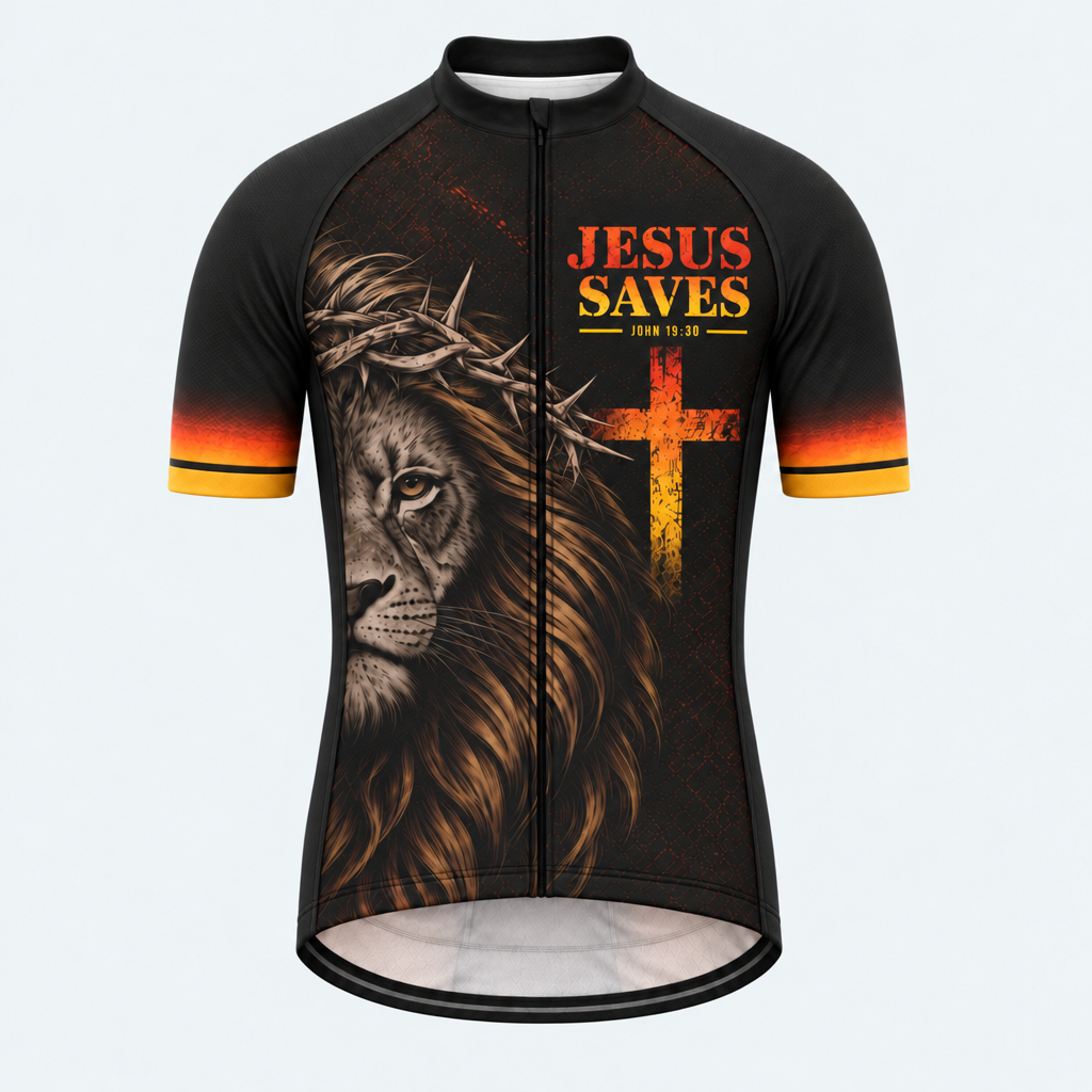 Men's Personalized Short Sleeve Cycling Jersey – Jesus Saves - Front