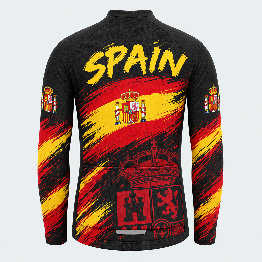 Men's Personalized Long Sleeve Cycling Jersey – Spain National Pride - Back