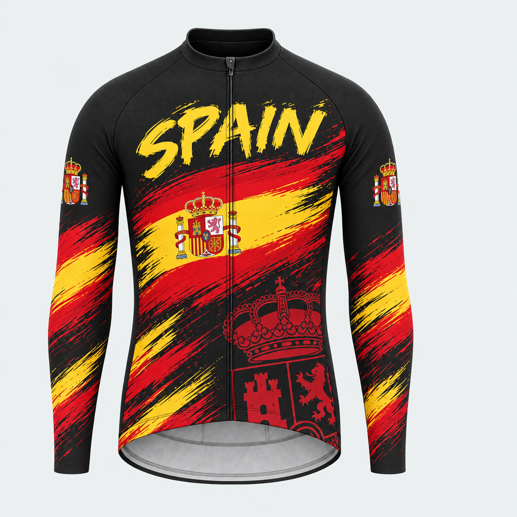 Men's Personalized Long Sleeve Cycling Jersey – Spain National Pride - Front