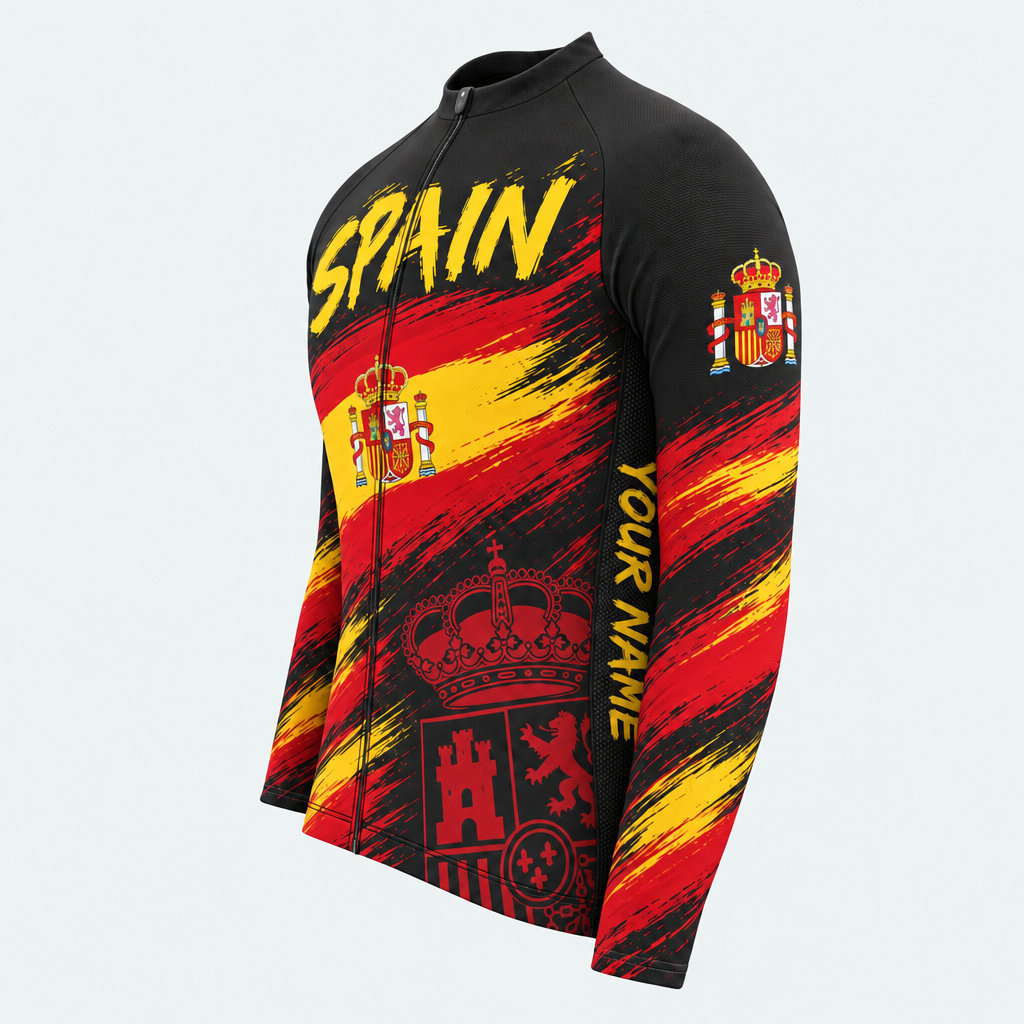 Men's Personalized Long Sleeve Cycling Jersey – Spain National Pride - Side