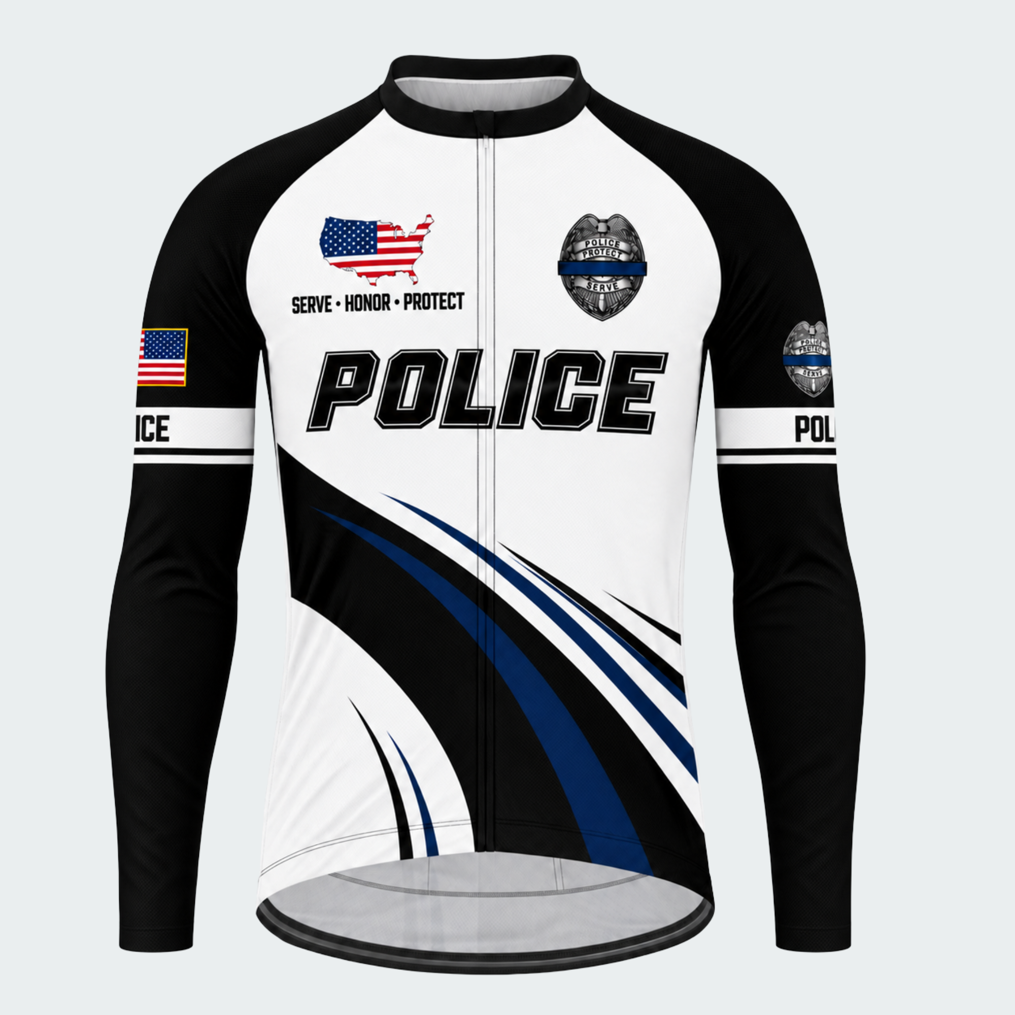 Men's Personalized Long Sleeve Cycling Jersey – Police Serve Honor Protect - Front