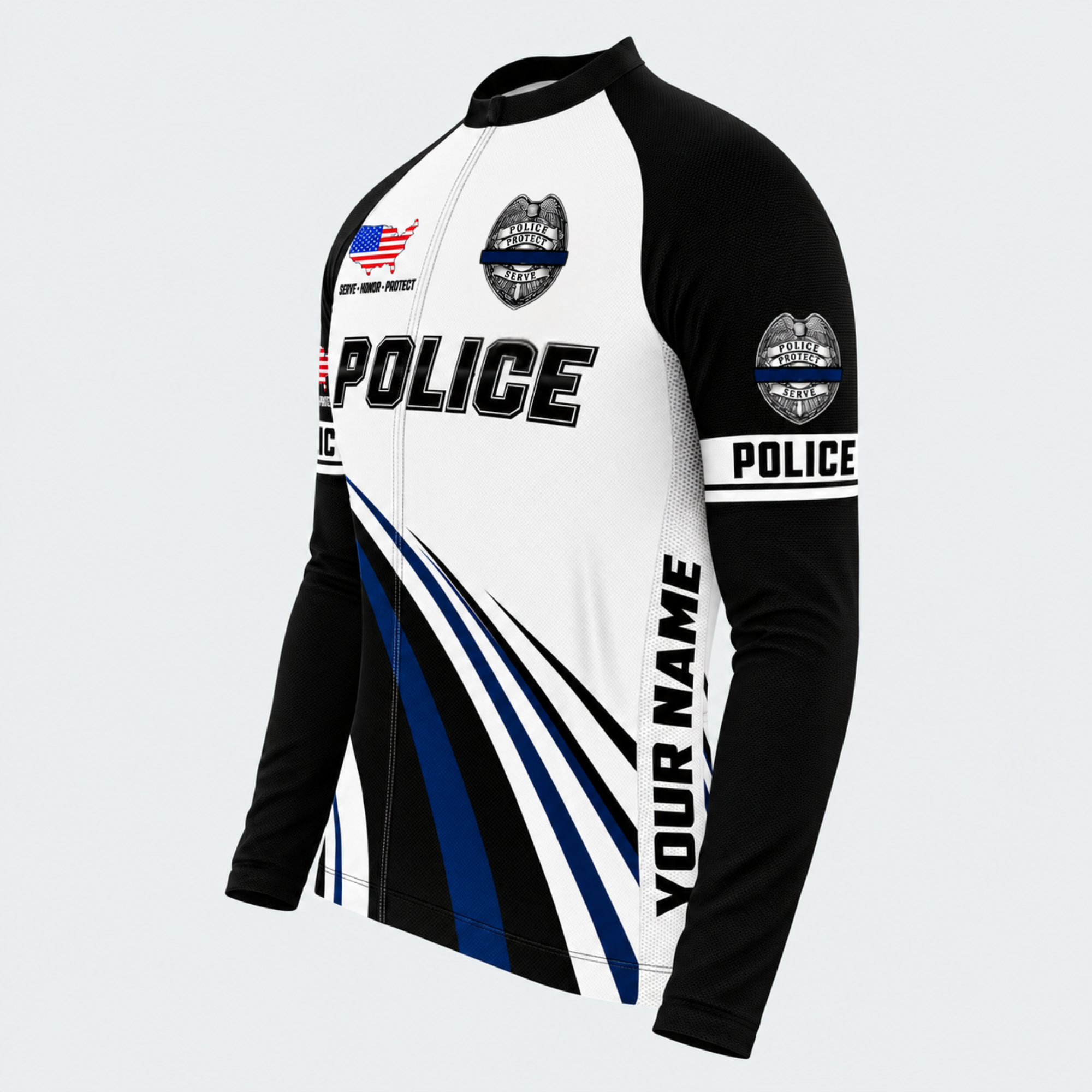 Men's Personalized Long Sleeve Cycling Jersey – Police Serve Honor Protect - Side