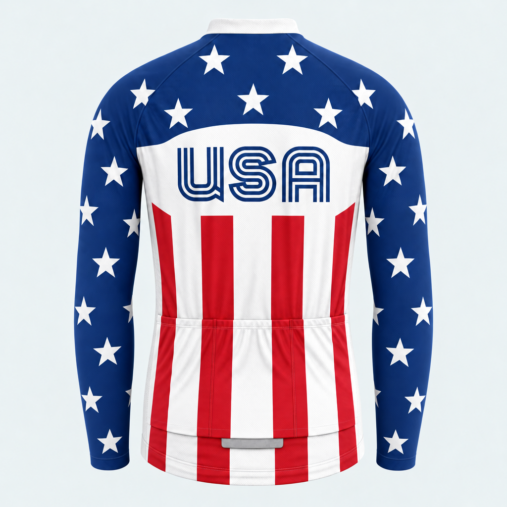 Men's Personalized Long Sleeve Cycling Jersey – US Patriotic Retro Cycling Jersey - Back