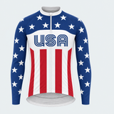Men's Personalized Long Sleeve Cycling Jersey – US Patriotic Retro Cycling Jersey - Front