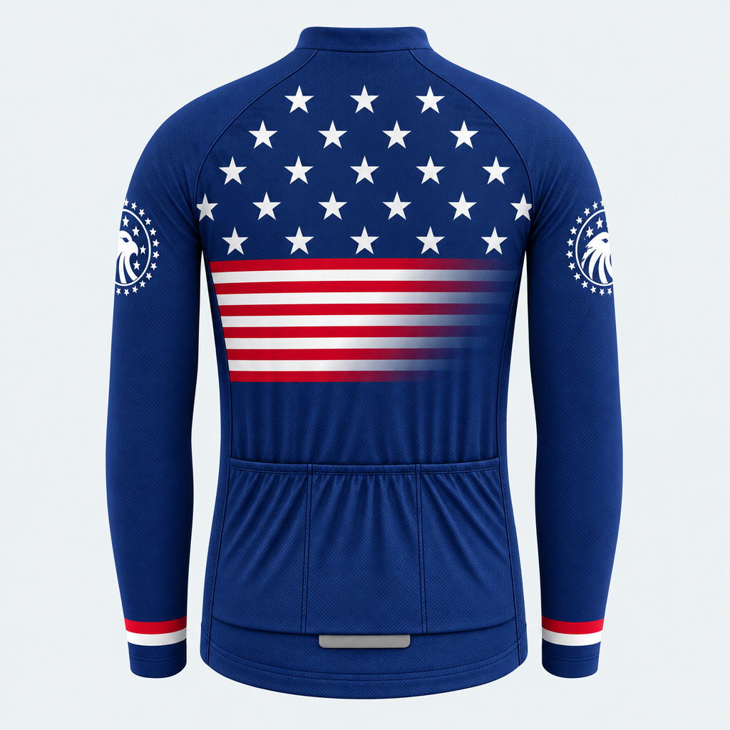 Men's Personalized Long Sleeve Cycling Jersey – US Patriotic Stars & Eagle - Back