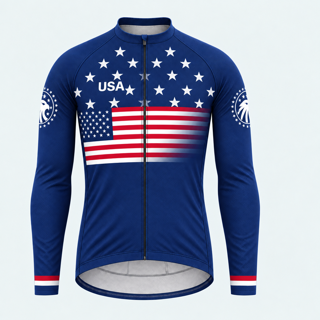Men's Personalized Long Sleeve Cycling Jersey – US Patriotic Stars & Eagle - Front