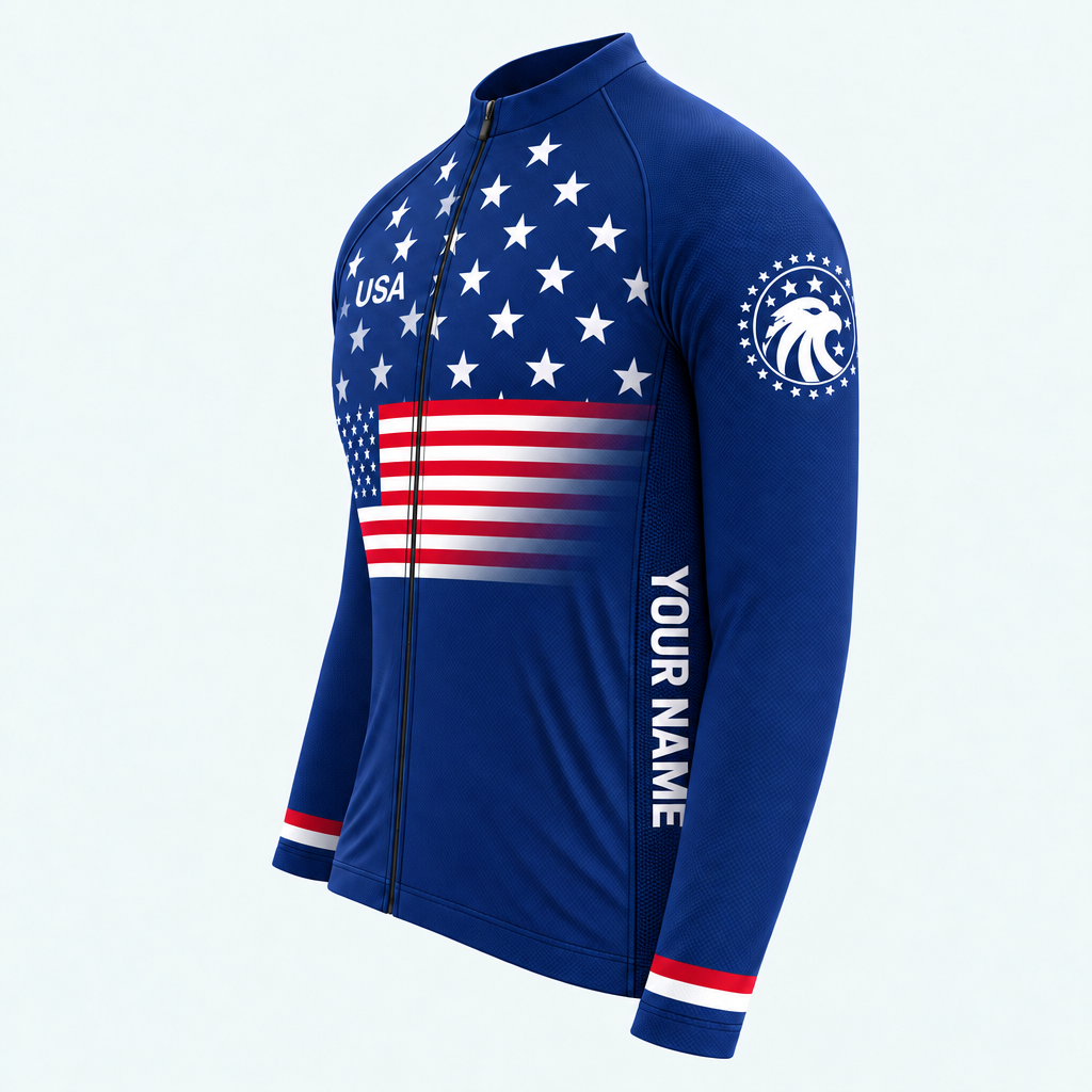 Men's Personalized Long Sleeve Cycling Jersey – US Patriotic Stars & Eagle - Side