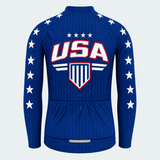 Men's Personalized Long Sleeve Cycling Jersey – US Patriotic Stars & Shield - Back