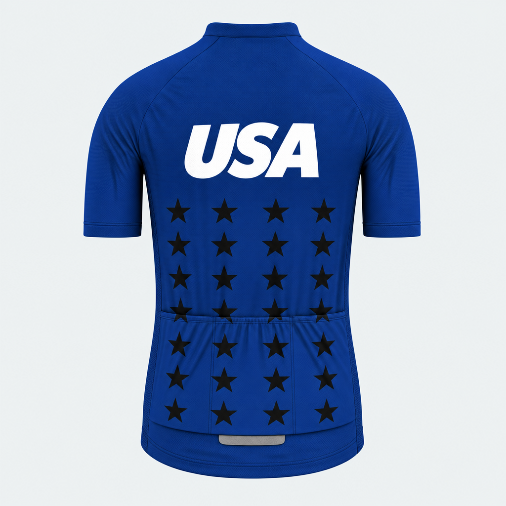 Men's Personalized Short Sleeve Cycling Jersey – US Patriotic USA Black Stars - Back