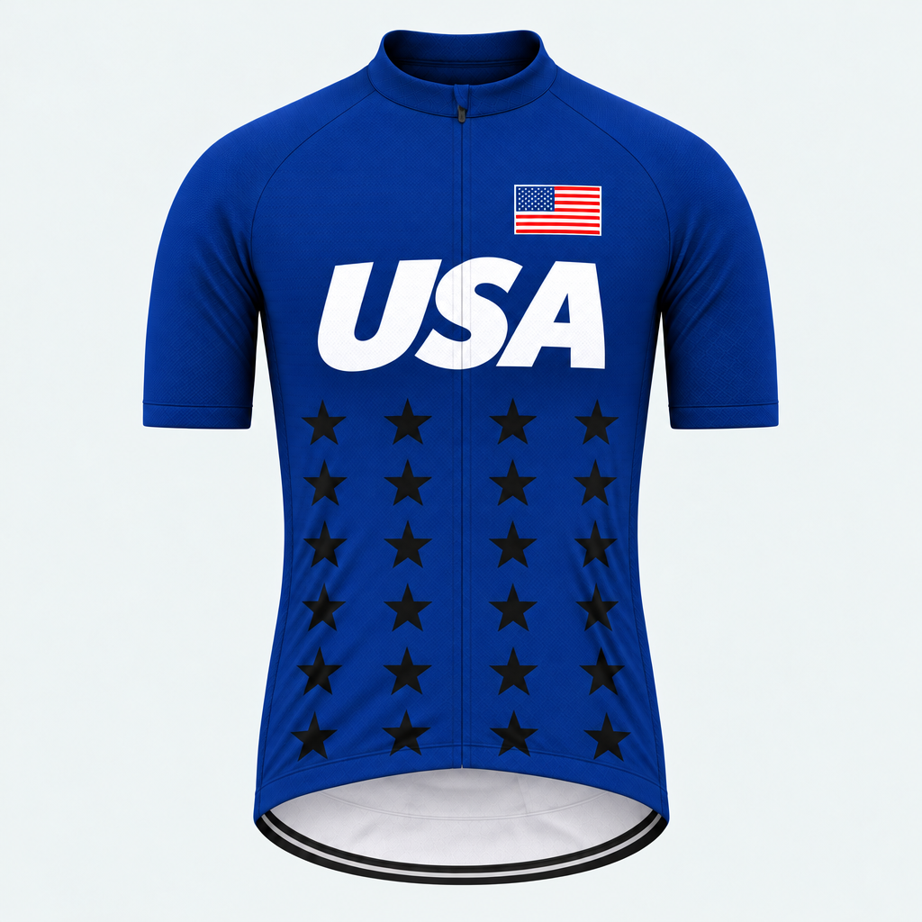 Men's Personalized Short Sleeve Cycling Jersey – US Patriotic USA Black Stars - Front