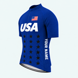 Men's Personalized Short Sleeve Cycling Jersey – US Patriotic USA Black Stars - Front 45°