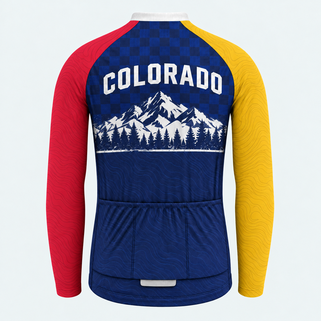 Men's Personalized Long Sleeve Cycling Jersey – Colorado Alpine Emblem - Back