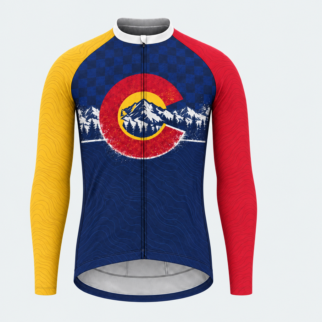 Men's Personalized Long Sleeve Cycling Jersey – Colorado Alpine Emblem - Front