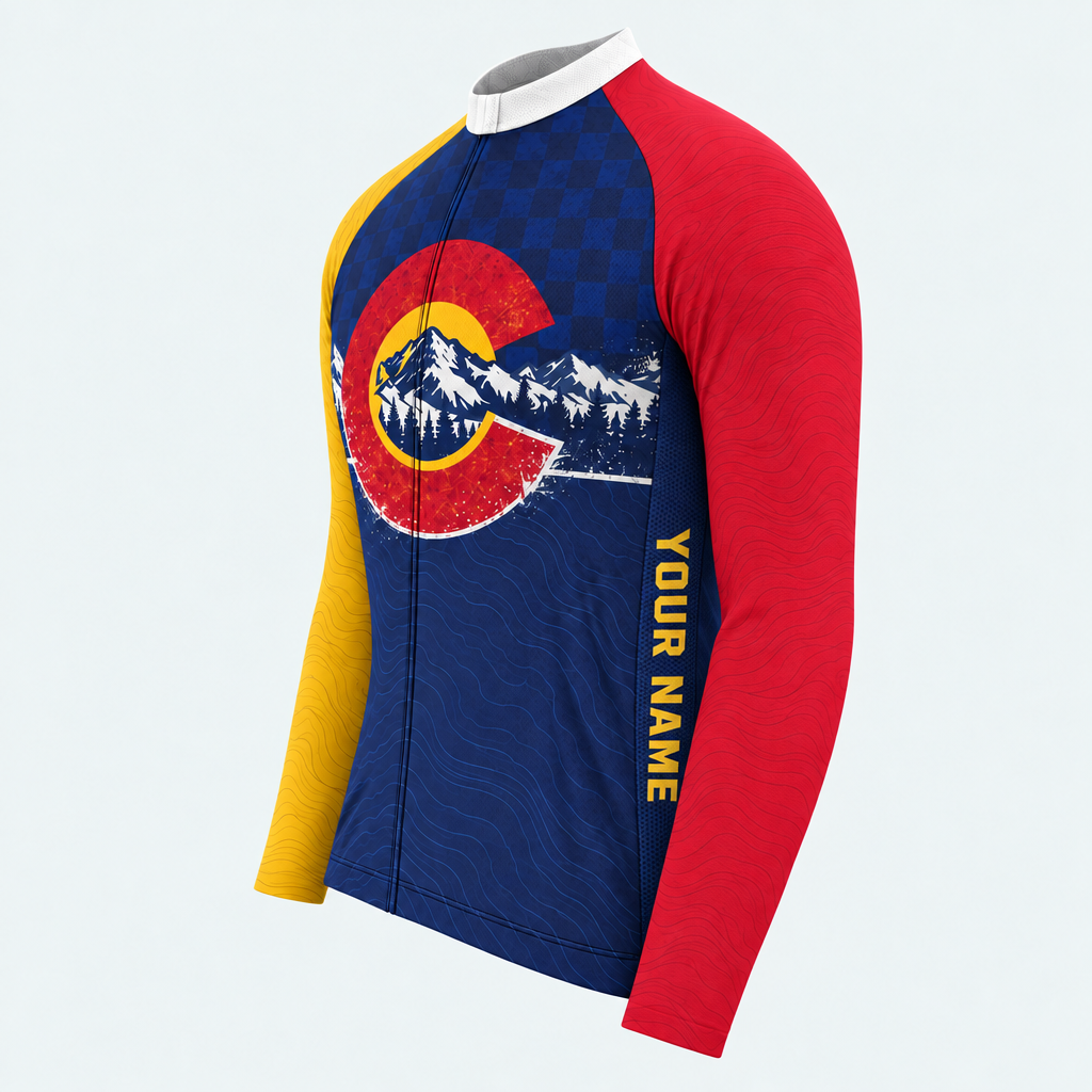 Men's Personalized Long Sleeve Cycling Jersey – Colorado Alpine Emblem - Side