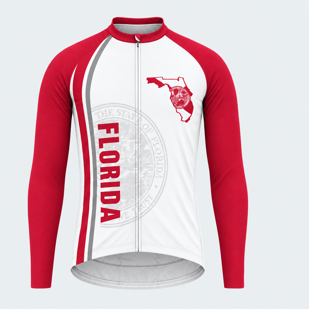 Men's Personalized Long Sleeve Cycling Jersey – Florida Bold Emblem - Front