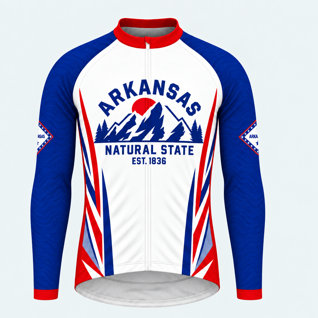 Men's Personalized Long Sleeve Cycling Jersey – Arkansas Mountain Badge - Front
