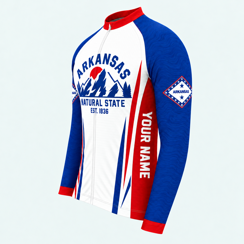 Men's Personalized Long Sleeve Cycling Jersey – Arkansas Mountain Badge - Side