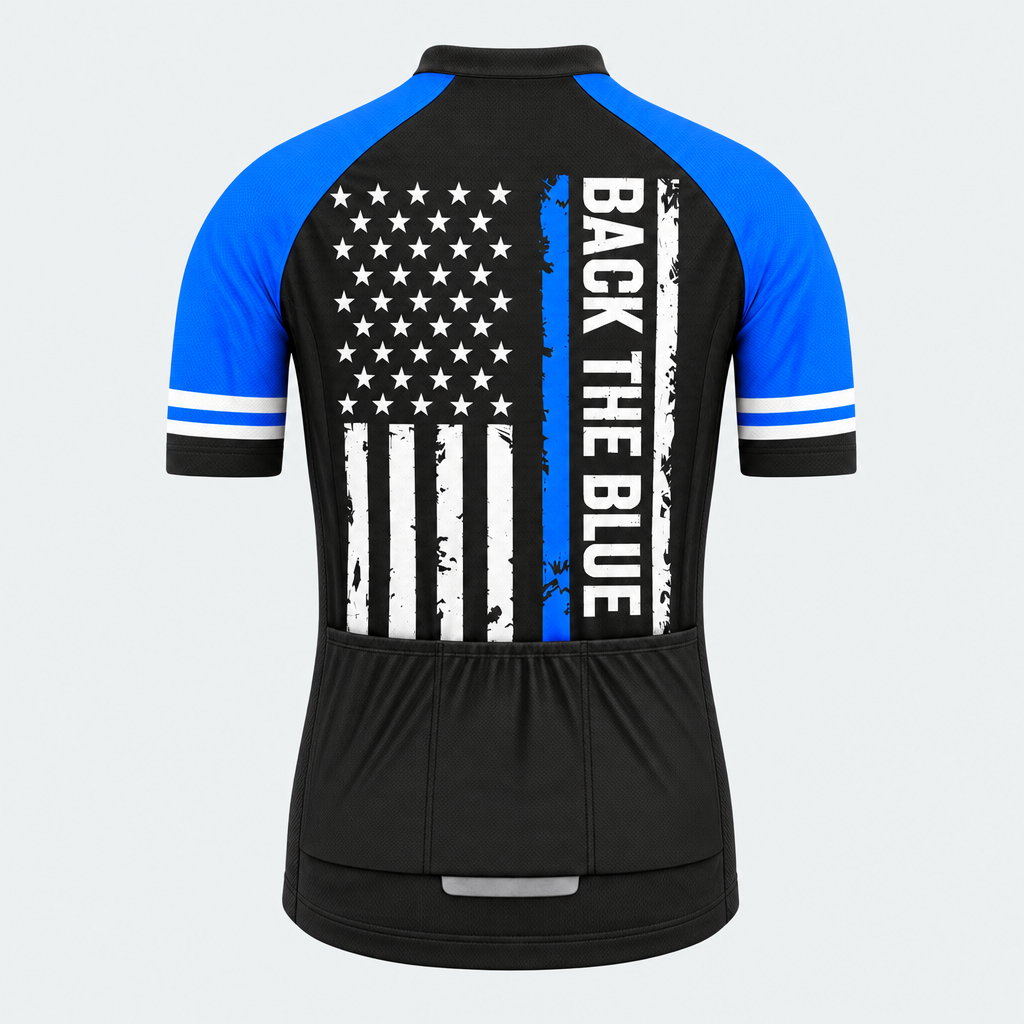 Men's Personalized Short Sleeve Cycling Jersey – US Police Back the Blue Flag - Back