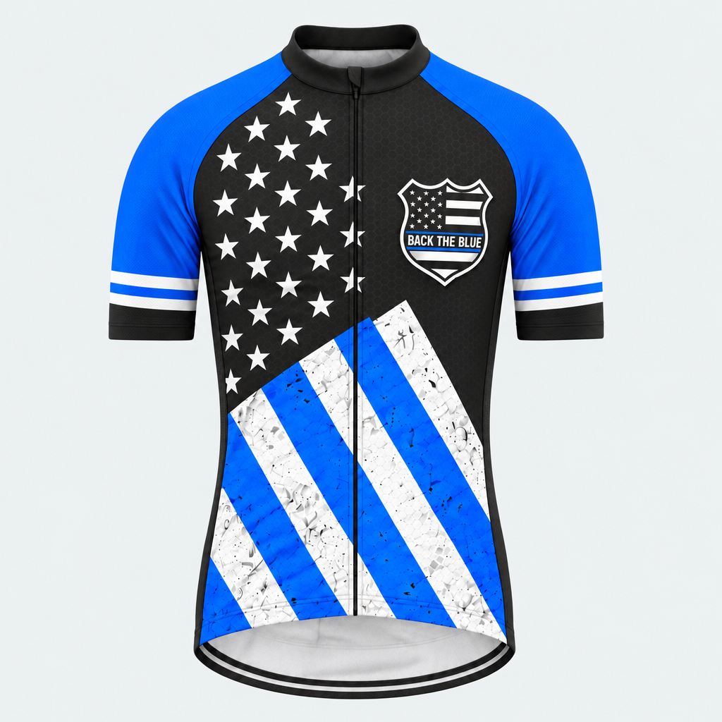 Men's Personalized Short Sleeve Cycling Jersey – US Police Back the Blue Flag - Front