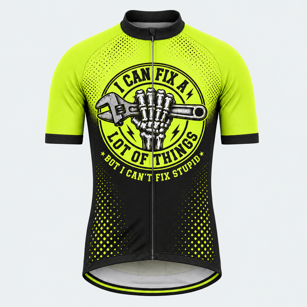 Men's Personalized Short Sleeve Cycling Jersey – Mechanic Skull I Can't Fix Stupid - Front