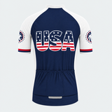 Men's Personalized Short Sleeve Cycling Jersey – US Patriotic USA Wording With Flag - Back