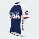 Men's Personalized Short Sleeve Cycling Jersey – US Patriotic USA Wording With Flag - Front 45°