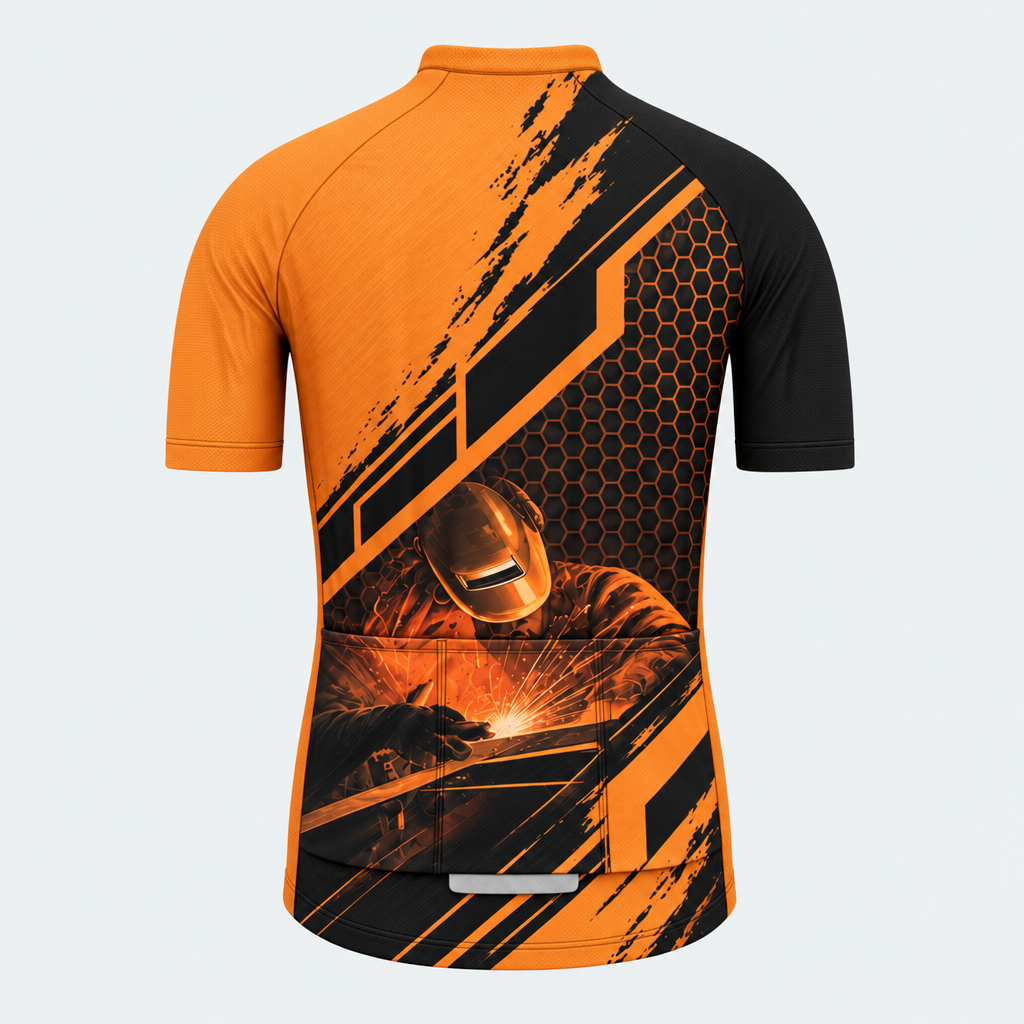 Men's Personalized Short Sleeve Cycling Jersey – Welder Welding Sparks - Back