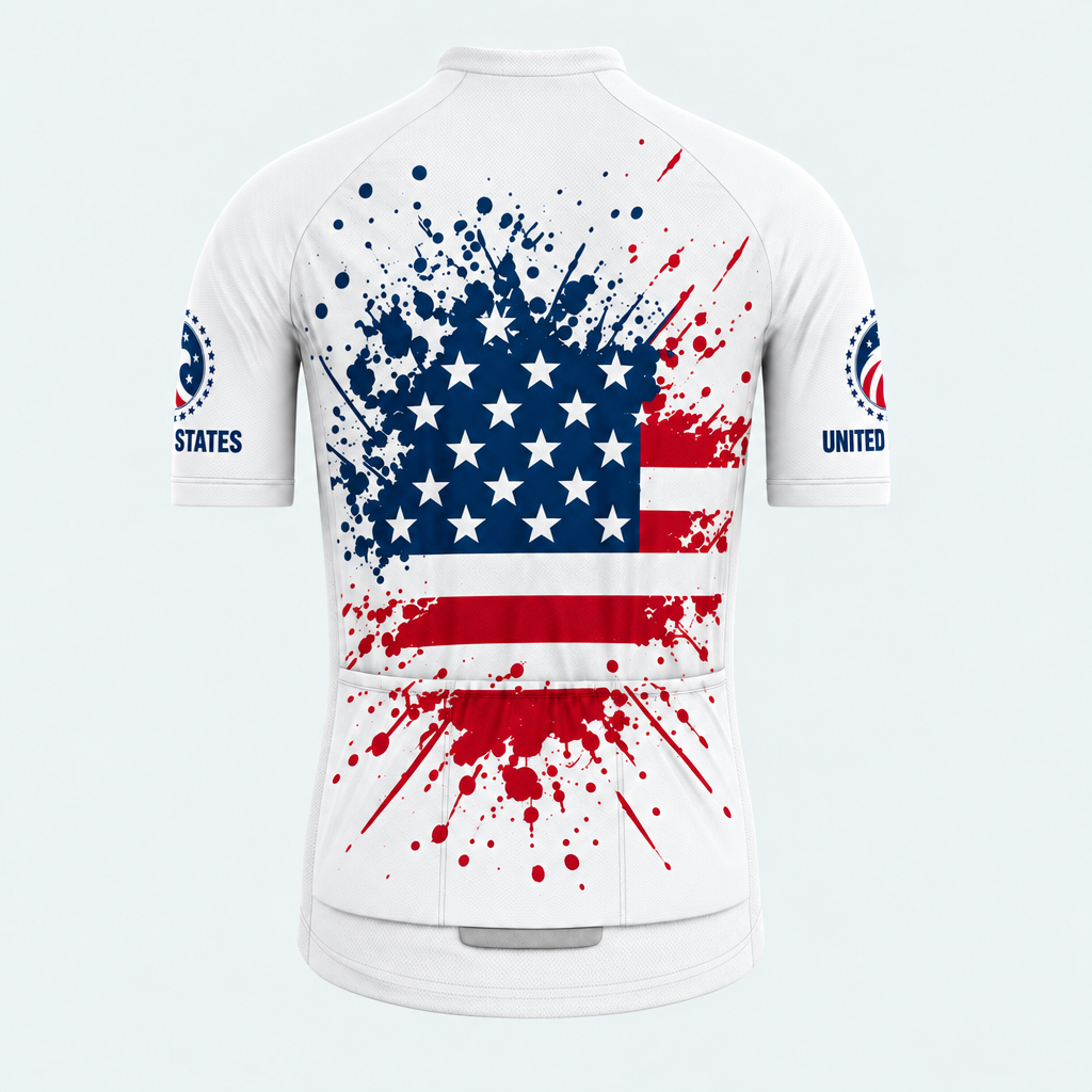 Men's Personalized Short Sleeve Cycling Jersey – US Patriotic Flag Splash - Back