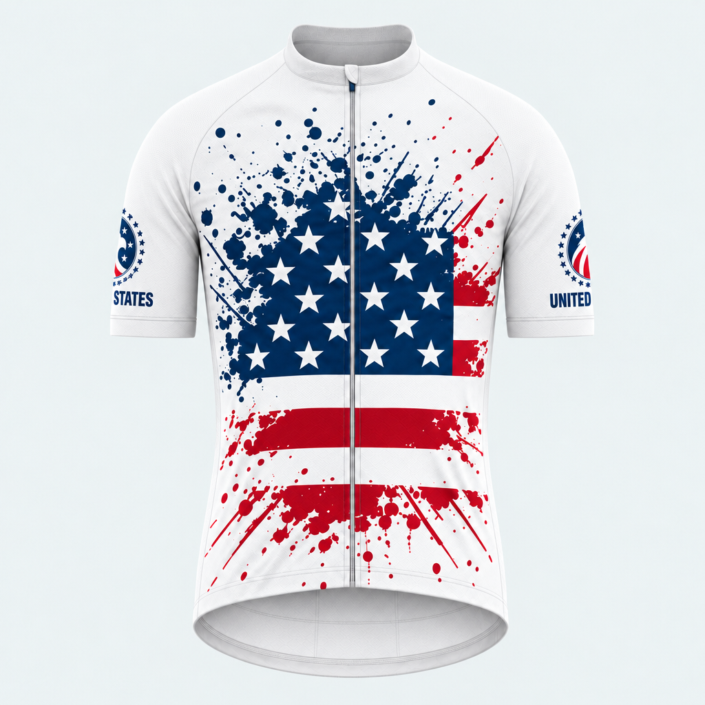 Men's Personalized Short Sleeve Cycling Jersey – US Patriotic Flag Splash - Front
