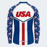 Men's Personalized Long Sleeve Cycling Jersey – US Patriotic Red USA Text - Back