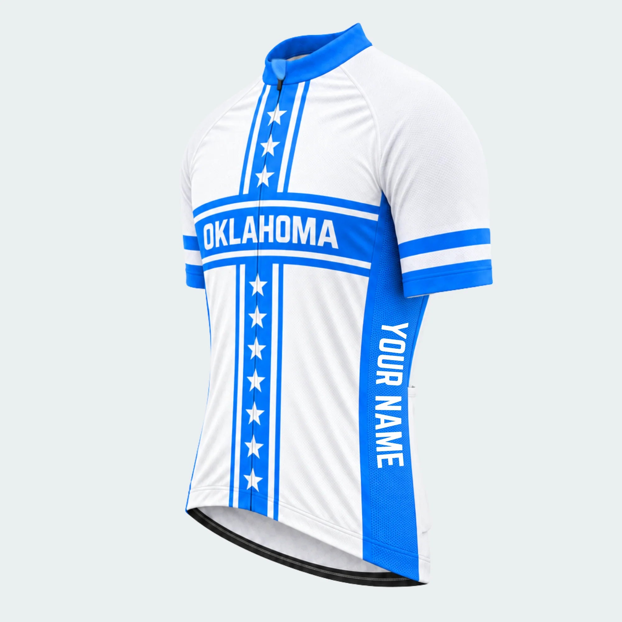 Men's Personalized Short Sleeve Cycling Jersey – Oklahoma Feather Shield - Front 45°