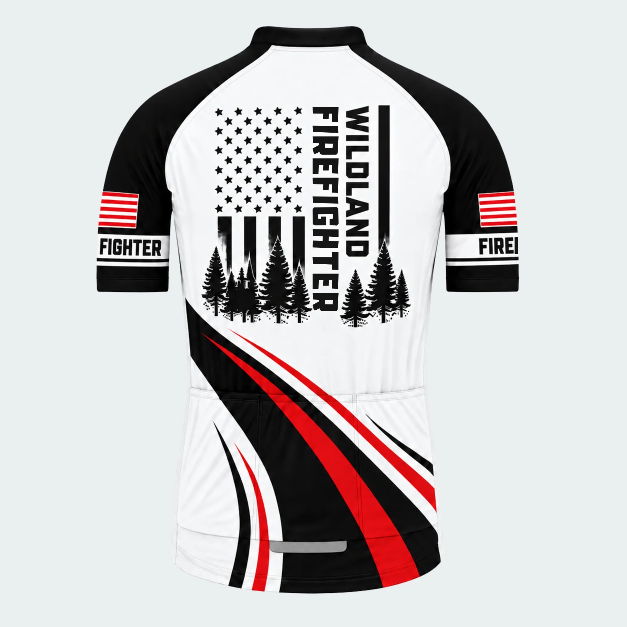 Men's Personalized Short Sleeve Cycling Jersey – Wildland Firefighter Forest Flag - Back