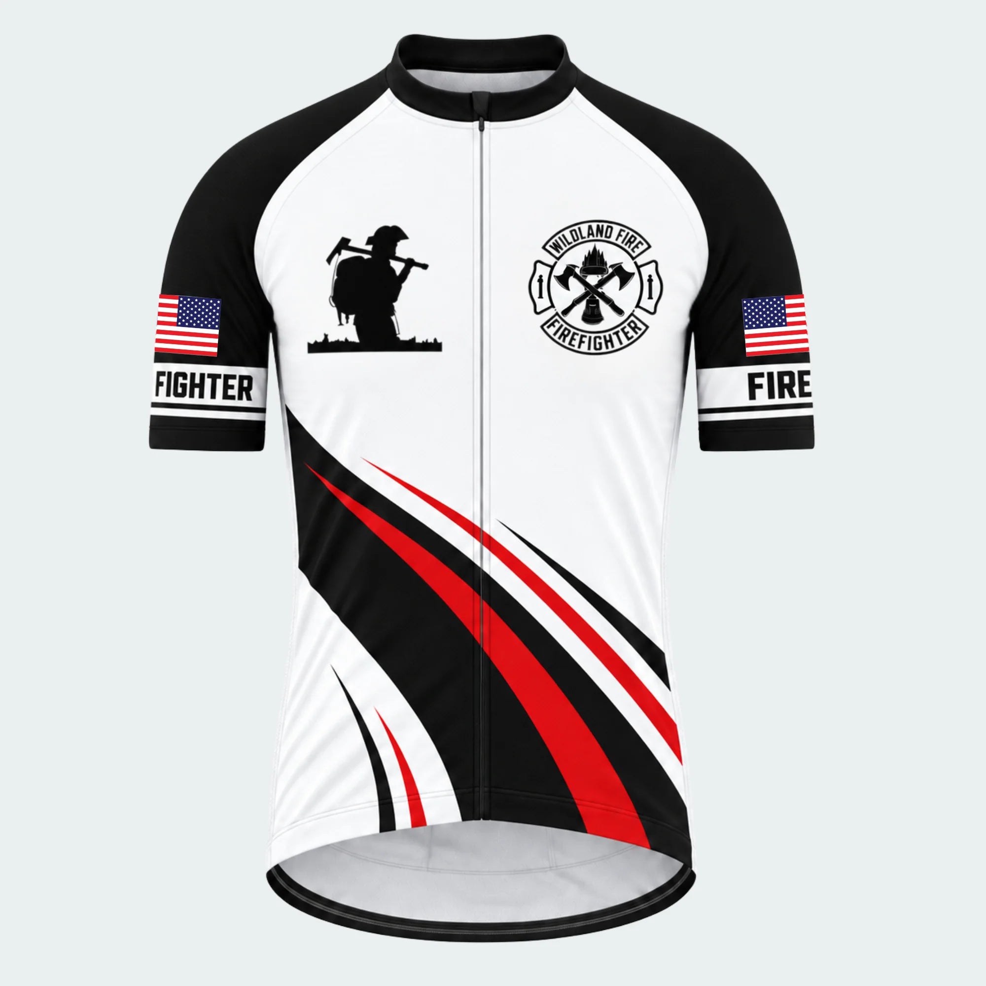 Men's Personalized Short Sleeve Cycling Jersey – Wildland Firefighter Forest Flag - Front