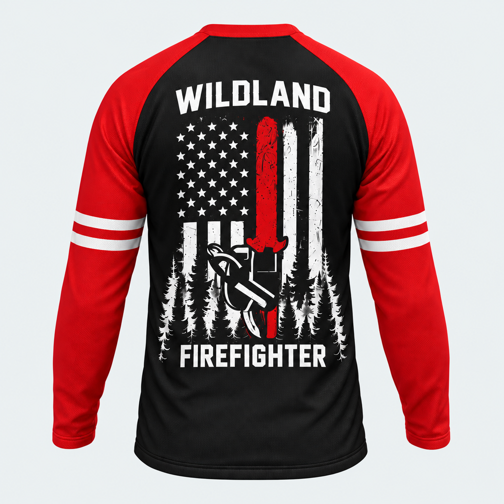 Men's Wildland Firefighter Chainsaw Flag Long-sleeve Cycling T-shirt - Back